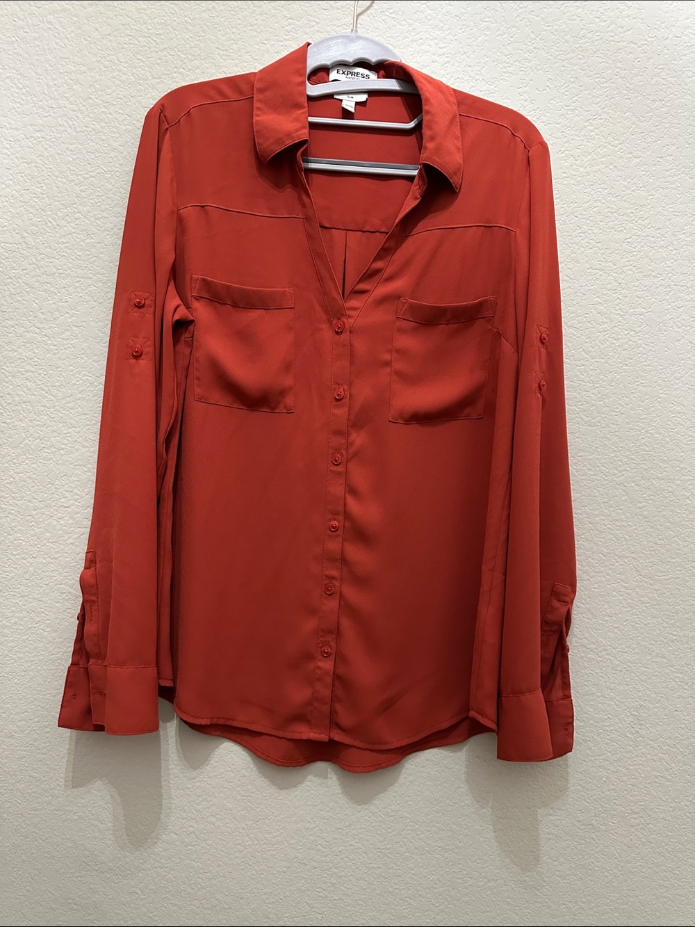 Express Women's Button-Down Shirt - Rust Red EUC